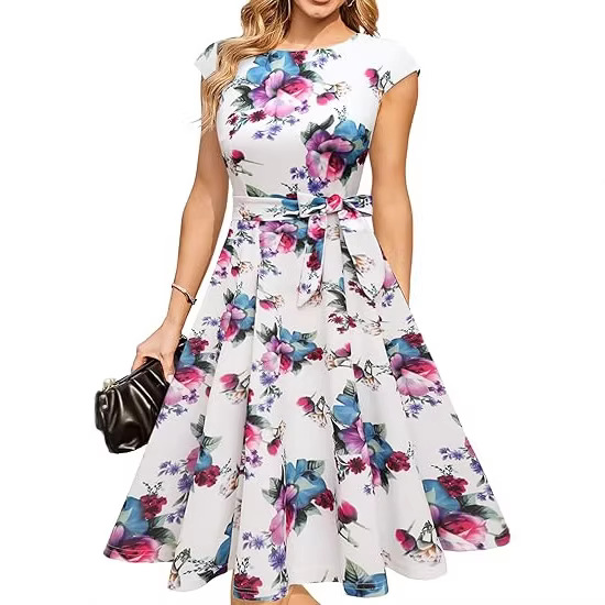 Women's Cocktail Dresses, Formal Wedding Guest Modest Church Vintage Tea Party Midi Evening Dress