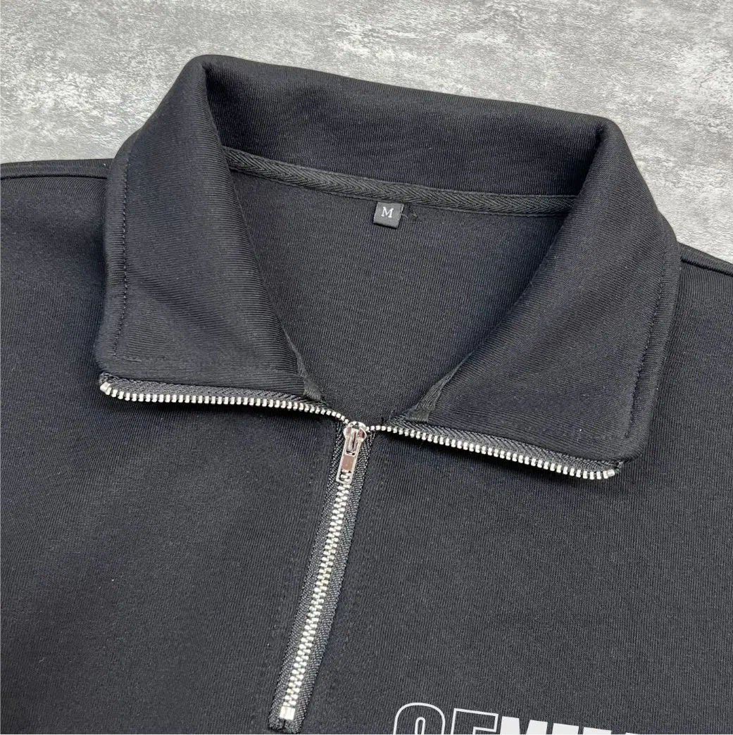 500 GSM Heavyweight Thick Zipper Hoodie Custom Polo Quarter Zip Sweatshirt Print Oversized Zip up Hoodie Manufacturer