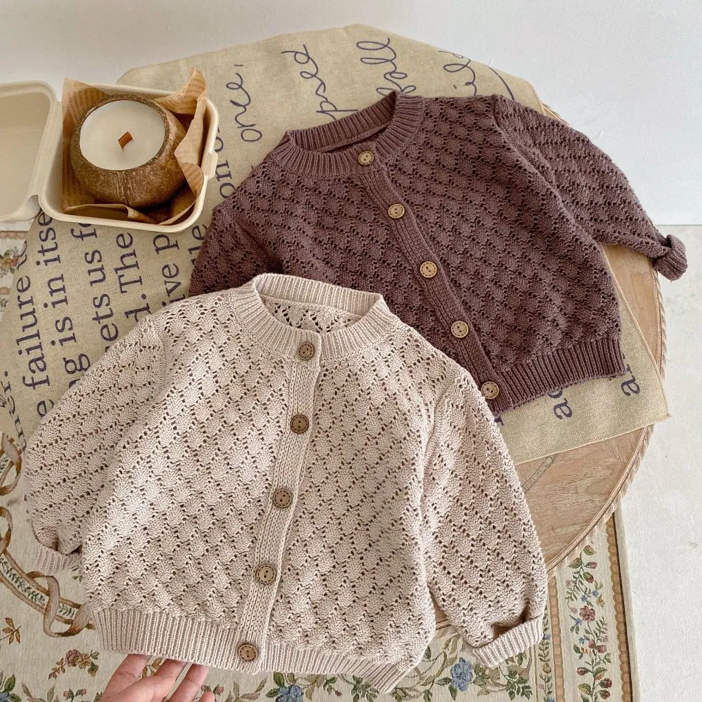 Spring Autumn Boys Girls Baby Fish Scale Knitted Cardigan Cotton Long Sleeve Newborn Sweater