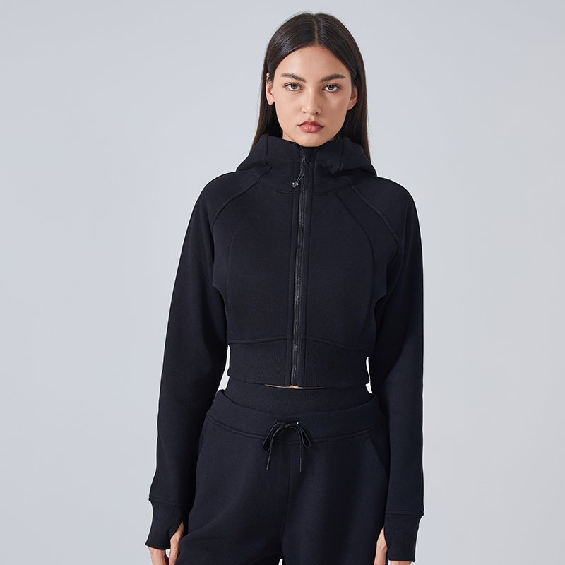 OEM/ODM Custom Activewear Manufacturers Women's Full Zip up Cropped Hoodies Casula Long Sleeve Plain Sweatshirts