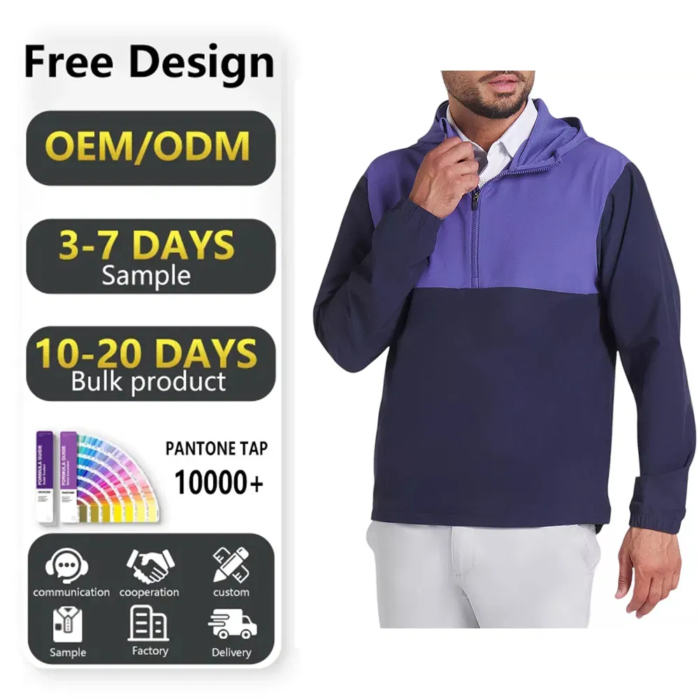 Custom Logo Long Sleeve Black Color Men Quarter 1/4 Zip Gym Pullover Golf Hoodie Sweatshirt