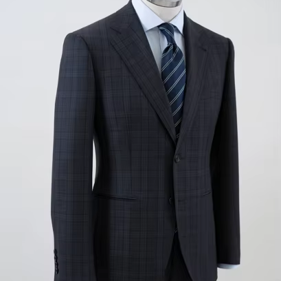 Dark Blue Retro Wool Blazer Men Refreshing Formal Single-Breasted Business Suit Flat Barge Collar Pants Plus Size Fabric Jacket