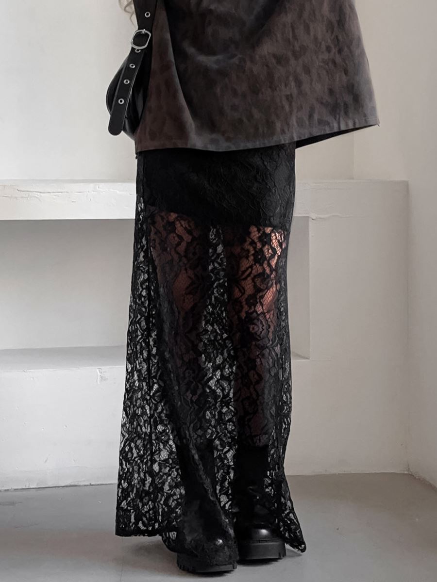 Dropshipping Lace Fashion Sexy Mature Ladies Skirt See Through Midi Length Maxi Skirt 2024 Summer Clothes