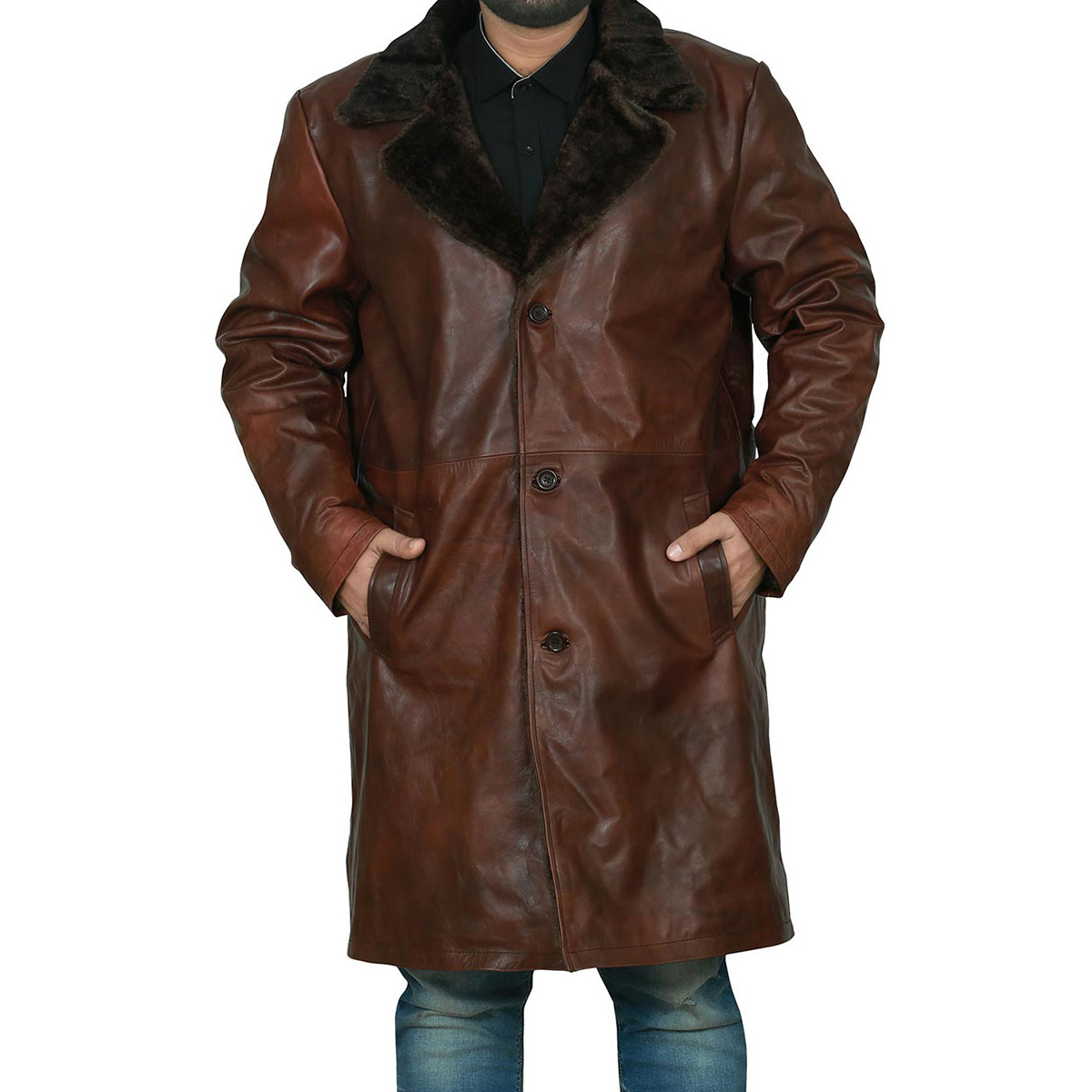 High End Long Fur Lined Leather Trench Coat ODM Factory Luxury Winter Collection for Men