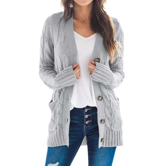 Fashion Women Twists Long Sleeve Knitted Sweater Casual Cardigan Sweater