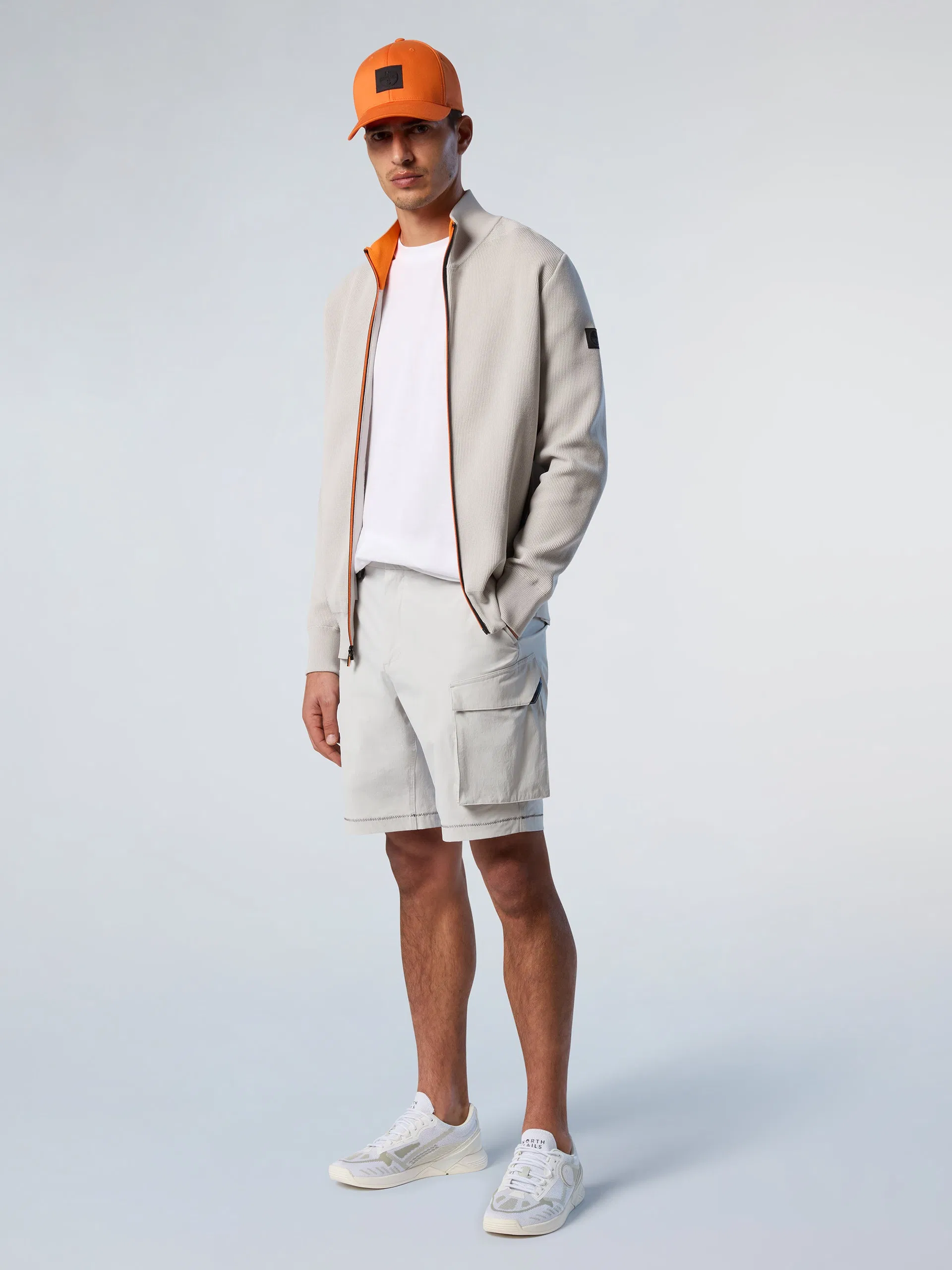 Men Ribbed Knit Stand Collar Zip-up Jacket Casual Bomber Style Cardigan Sweater
