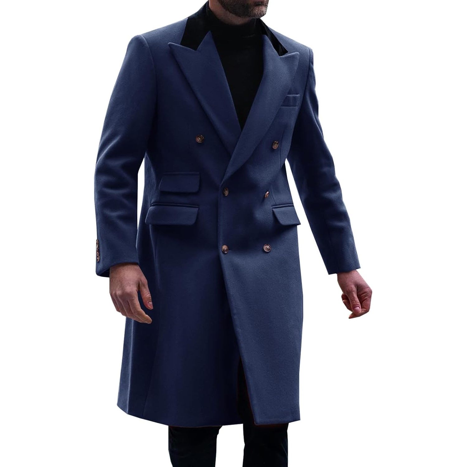 Men's Double Breasted Trench Coat Winter Warm Overcoat