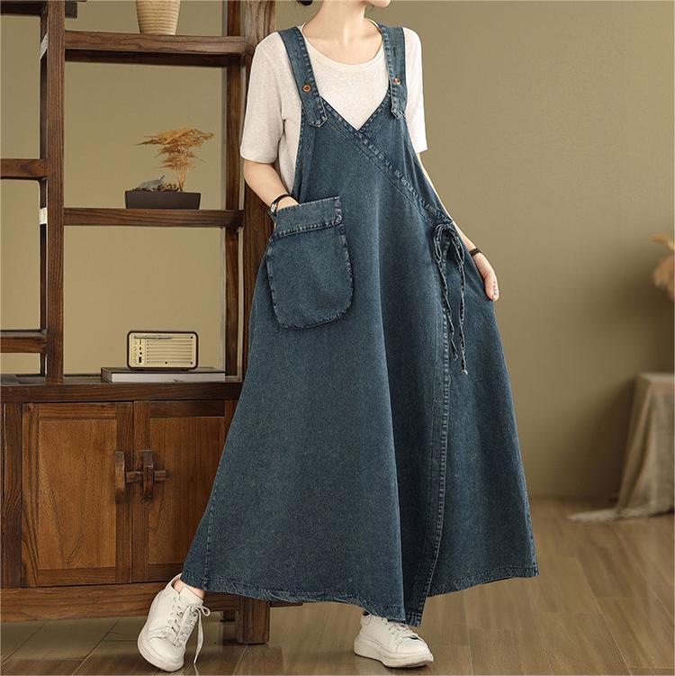 Women's High Waisted Denim Maxi Skirt Vintage Blue Washed Casual Summer Skirt, Midi to Ankle Length, Button Front &amp; Pockets