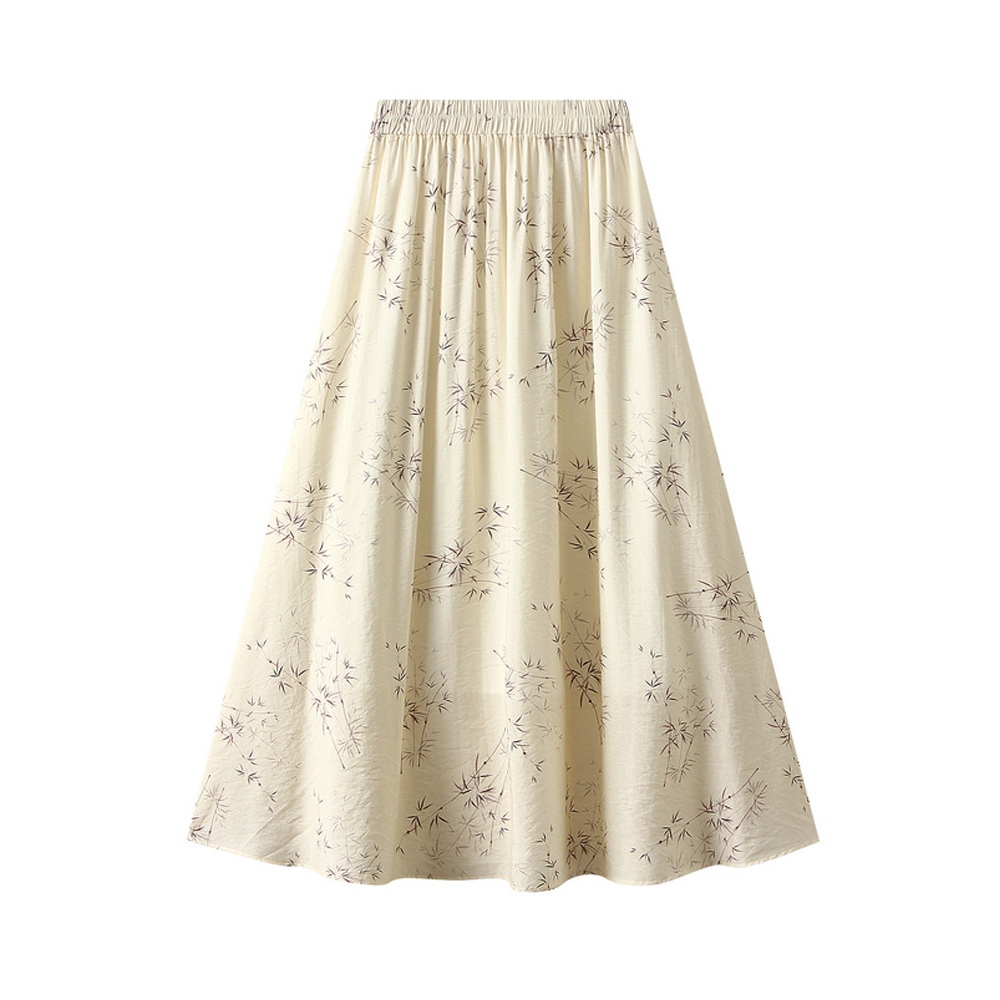 Chinese Style Floral Printed Long Skirt Custom Manufacturers Fashion Pleated A-Line Printed Midi Linen Maxi Skirts for Women