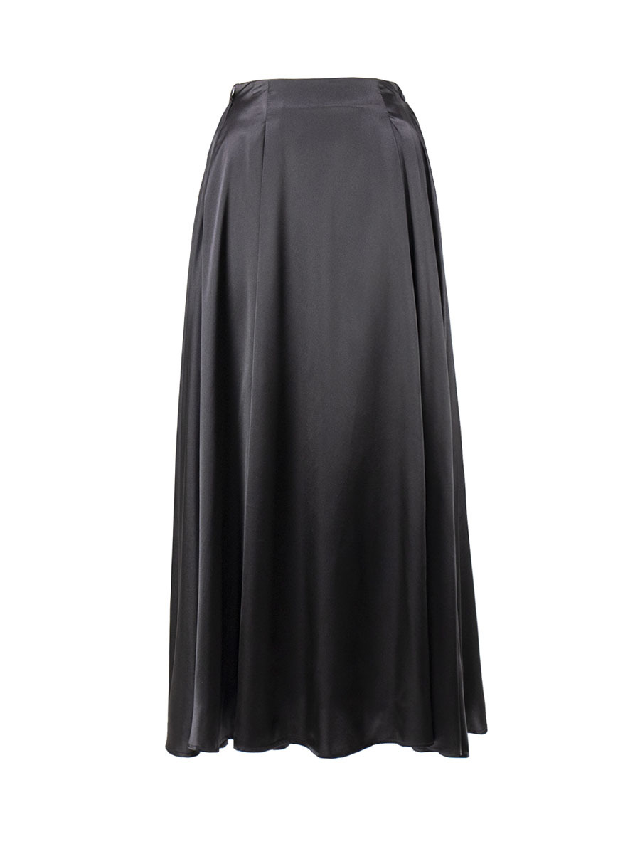 Women's Retro Satin High Waist Maxi Skirt - Flowy A-Line Midi Skirt for Elegant Daily &amp; Formal Occasions
