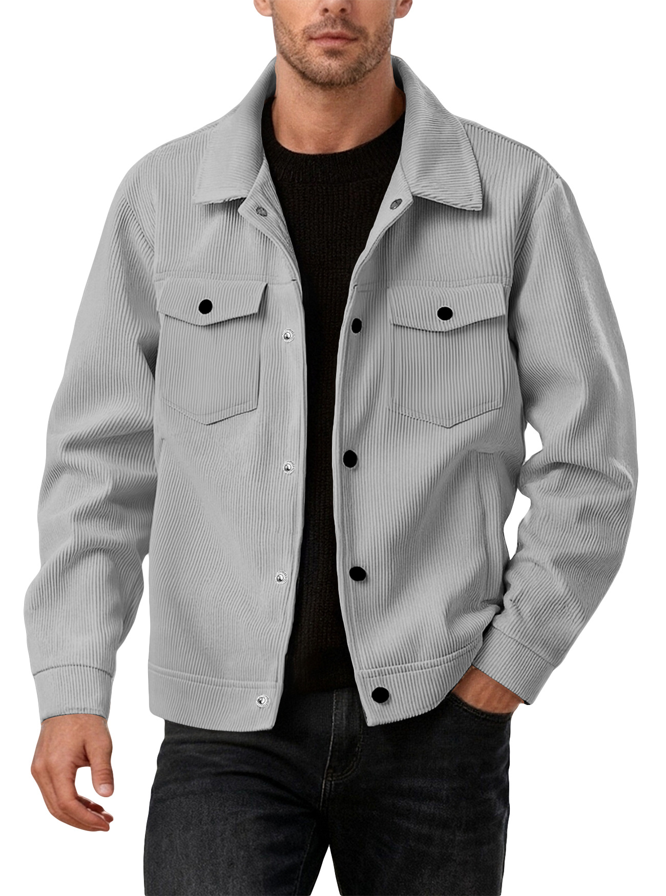 High Quality Spring Autumn New Corduroy Jacket Casual Cool Light Plush Pocket Button Solid Color Men's Jacket Custom Logo
