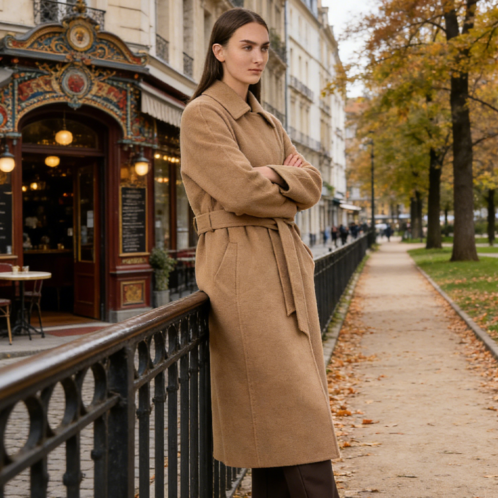 10% Alpaca 90% Australian Wool Long Trench Coat Women's Maxi Length Belted Overcoat Elegant Winter Outerwear OEM Bulk Orders
