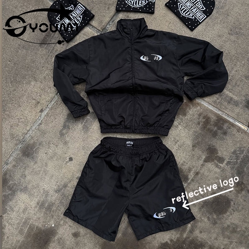 YOUMI ODM/OEM Custom Plus Size Summer Lightweight Waterproof Solid Tracksuit Men's Set Nylon Zip up Breathable Jogger