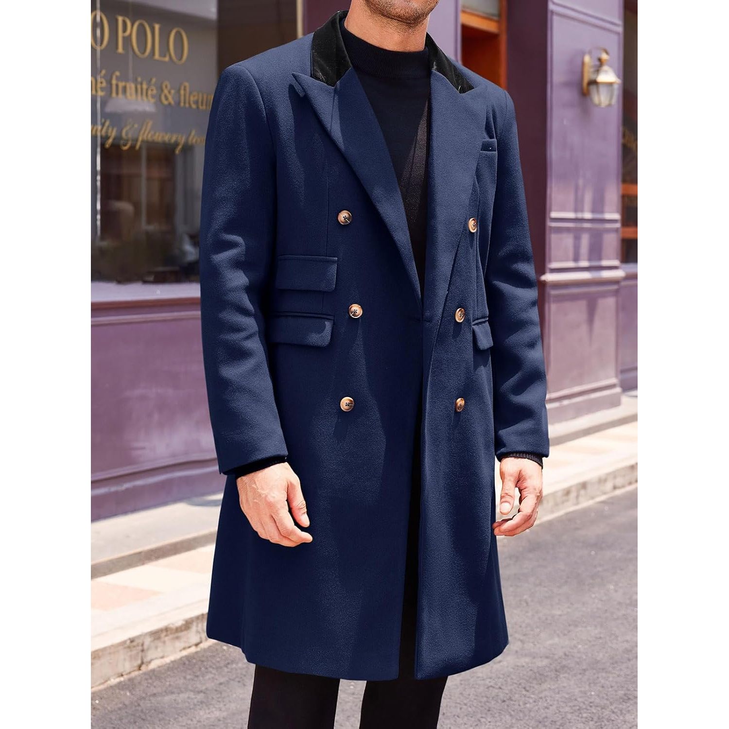 2025 Men's Double Breasted Trench Coat Winter Warm Overcoat Notch Lapel Casual Pea Coat Waterproof Plus Size Cotton