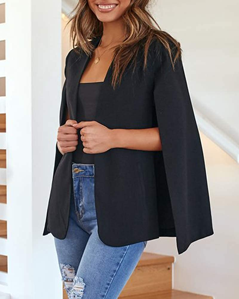 Womens Cape Blazer Split Open Front Cloak Jacket Workwear Blazers Ladies Womens Coat
