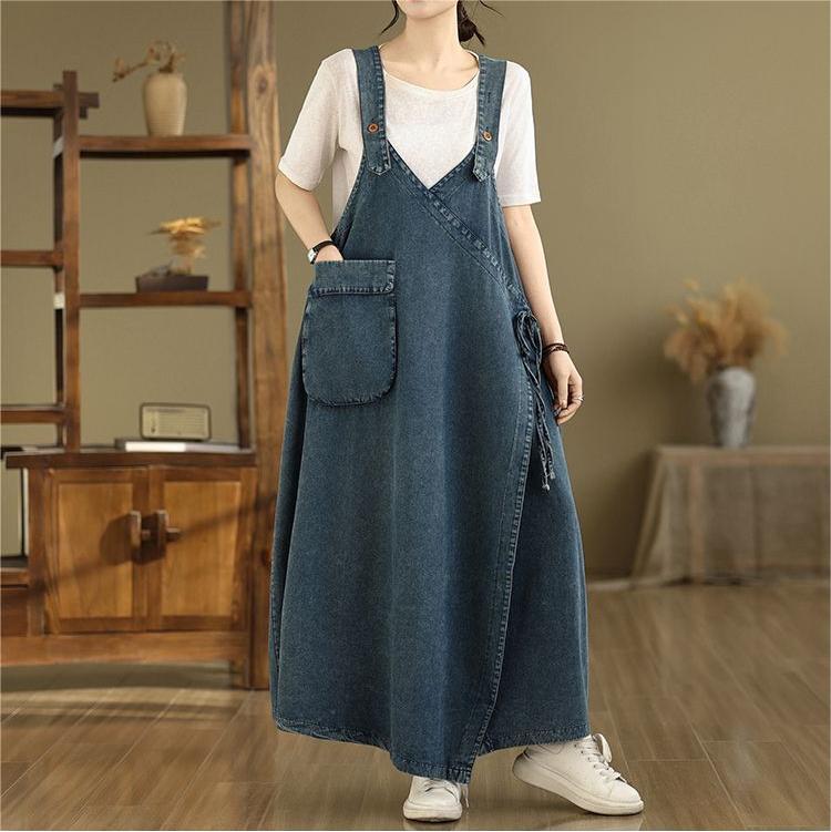 Women's High Waisted Denim Maxi Skirt Vintage Blue Washed Casual Summer Skirt, Midi to Ankle Length, Button Front &amp; Pockets