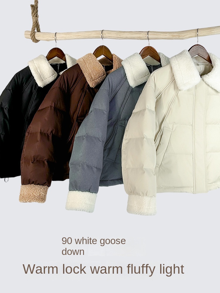 2025 Winter New Blazer Lapel Fur Collar Short White Goose Down Women's Loose Commuter Small Warm Jacket