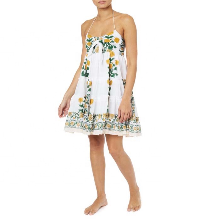 Cheeky Cocktail Dress Perfect For Evenings Parties Floral Print Removable Halter Neck Sexy Women Tunic