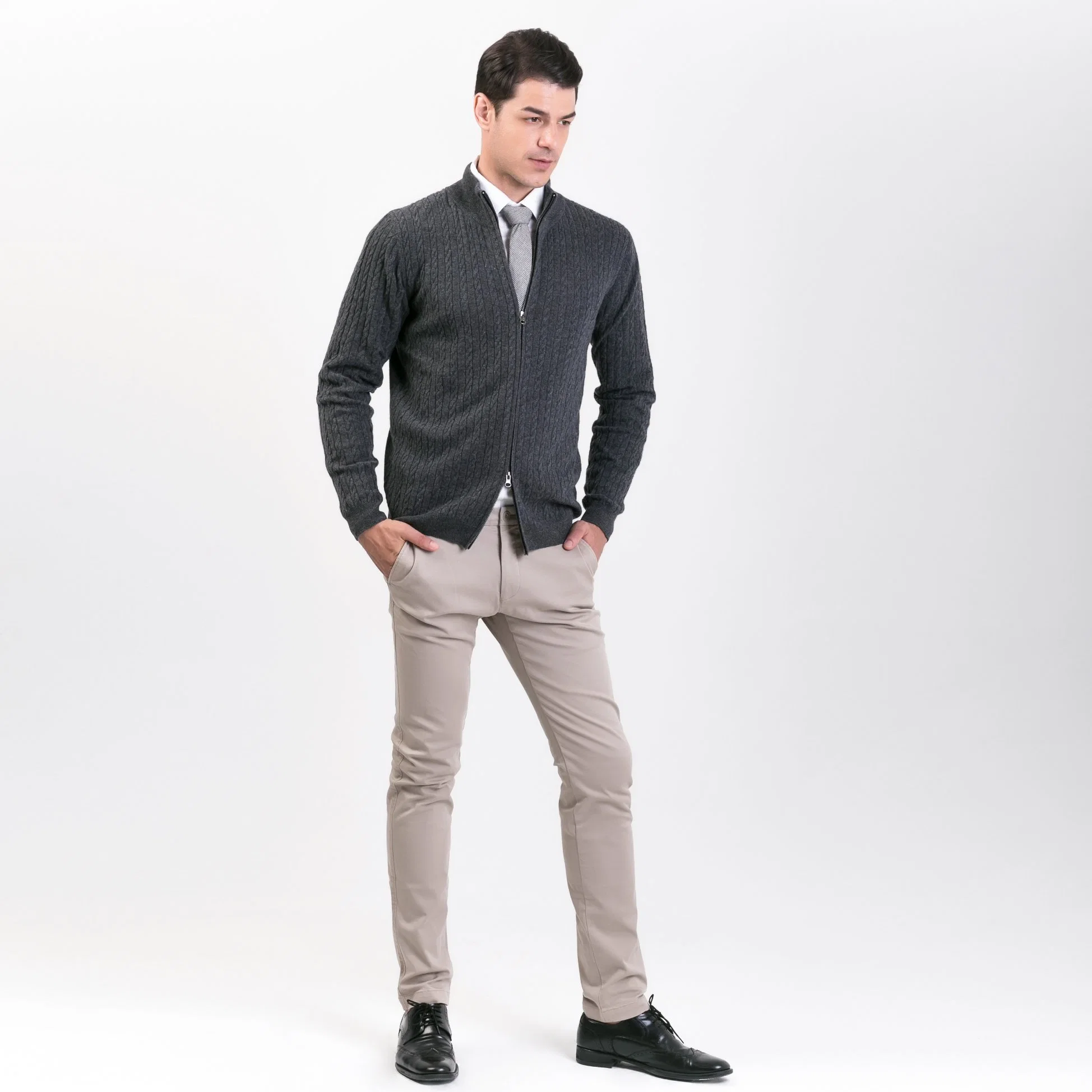 Men′ S Fashion Wool Cashmere Double Zip up Cardigan Sweater