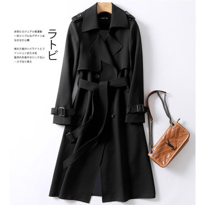 Women's Elegant Long Trench Coat Fall Winter Plus Size Overcoat Double Breasted Closure Printed Polyester Cotton Wholesale
