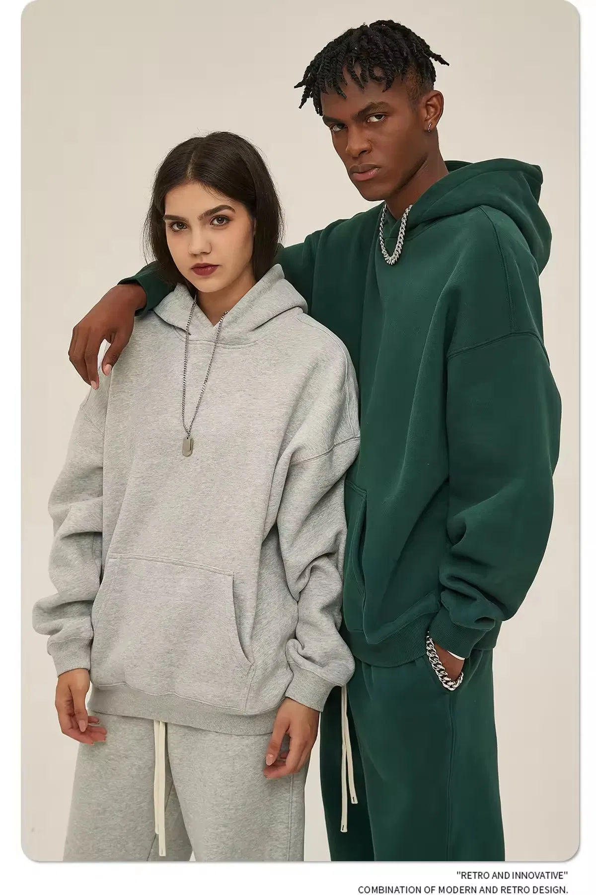 52% Cotton 48% Polyester Loose Fleece 350g Casual Oversize Thick Hoodies&Sweatshirts