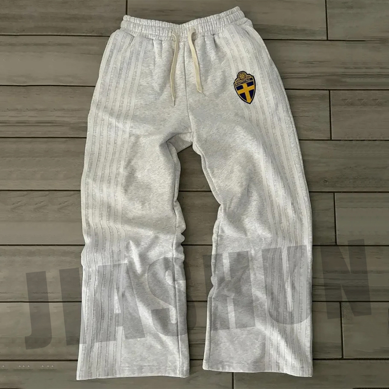 Custom Tracksuit Side Stripes Sweatsuits 100% Cotton Hoodie Men Joggers Suit Flared Sweatpants and Hoodie Set