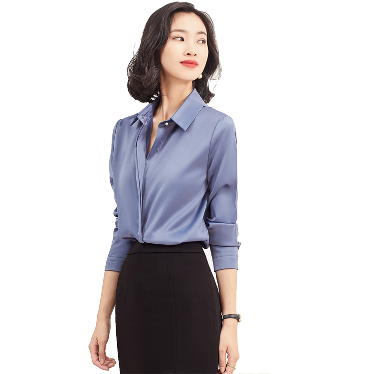 Basic Styles Solid All Match Stand Collar High End Chiffon Shirt Woman Business Suits' Blouse Tops Lady Formal Office Blouse