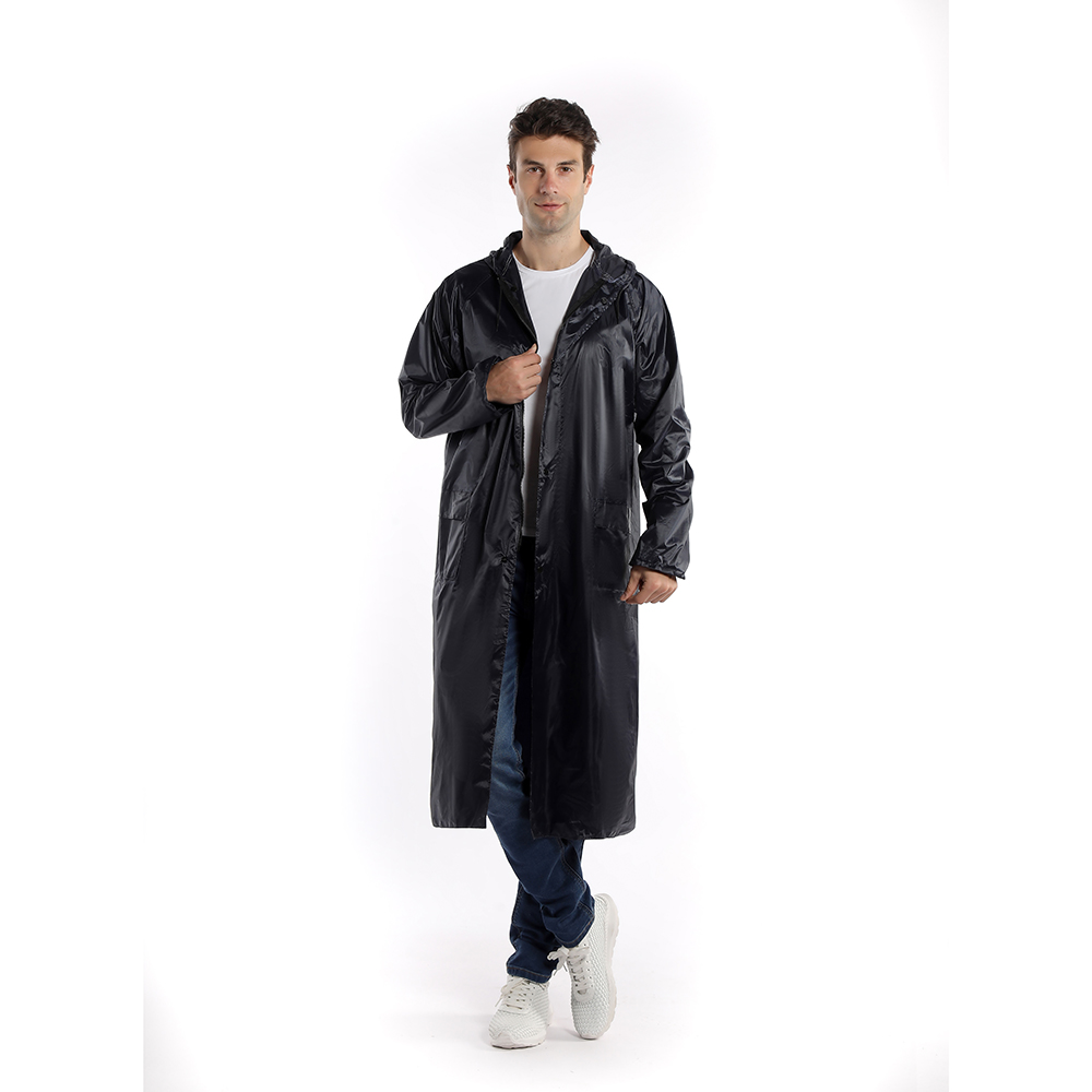 Factory High Quality PVC Men's Long Raincoat Waterproof Hooded Double Sleeve For Hiking Camping Travel