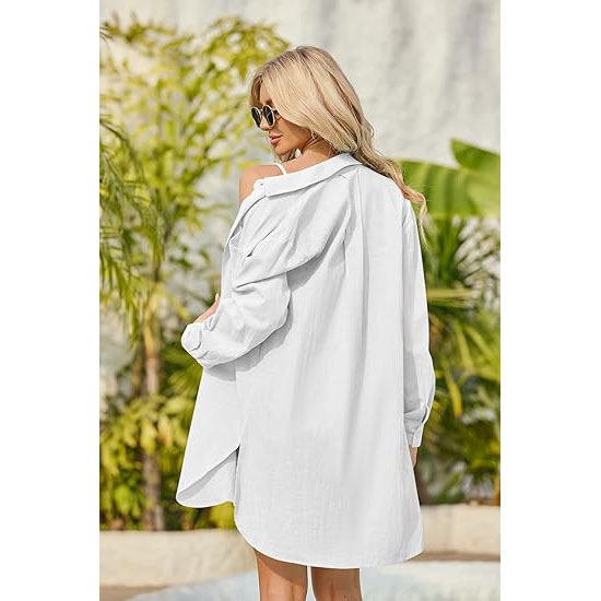 Women Blouses&amp;Shirts Long Sleeve Button Down Cotton Linen Shirt