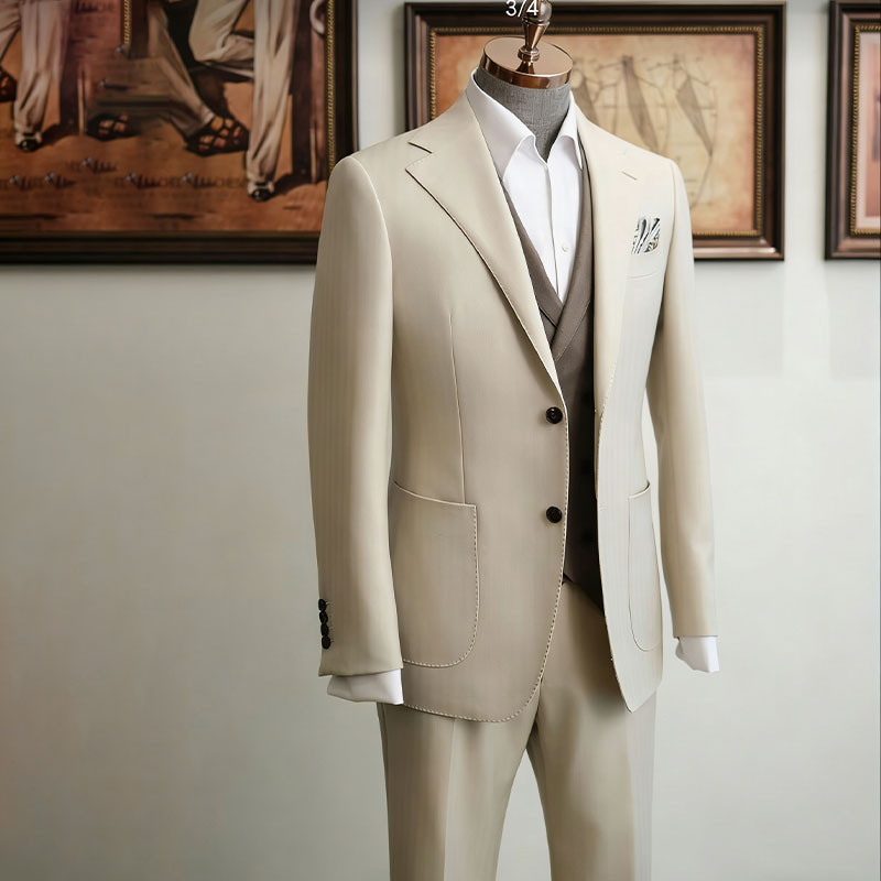 Custom Light Beige Men's Polyester Blazer Fluid Suit Sharp Tailored Fit Elevated Versatility Fit for Business Commuting