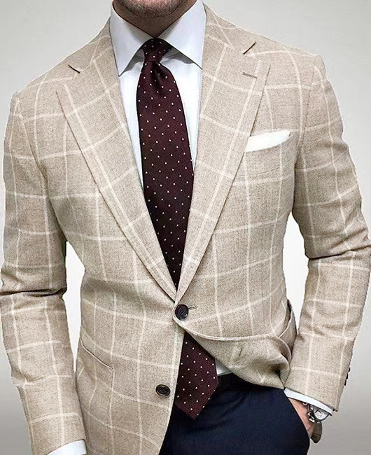 2021 New Arrival Men Fashion Casual Plaid Double-breasted Jacket&amp;blazer Men Long Sleeved Mandarin Lapel Slim Fit Business blazer