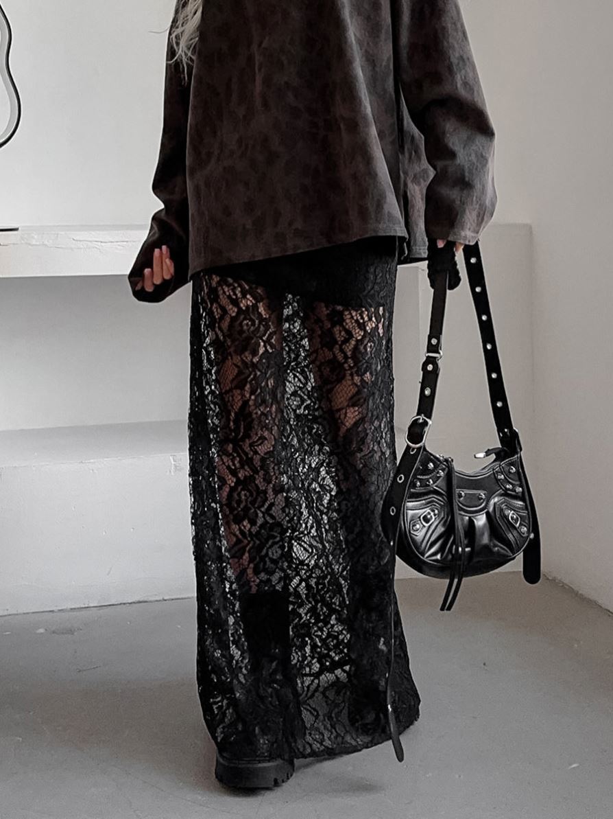 Dropshipping Lace Fashion Sexy Mature Ladies Skirt See Through Midi Length Maxi Skirt 2024 Summer Clothes
