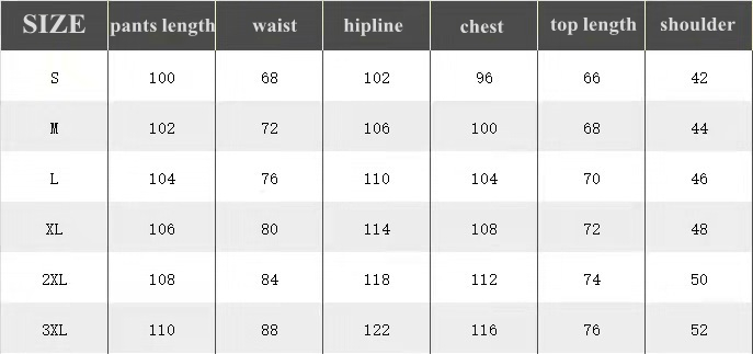 Mens velour tracksuit size chart
