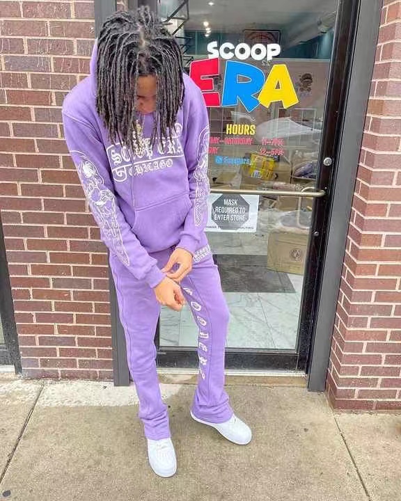 Wholesale Sweat Jogger Suits Two Piece 100% Cotton Slim Fit Winter Men Streetwear Sweatsuit Stacked Tracksuit