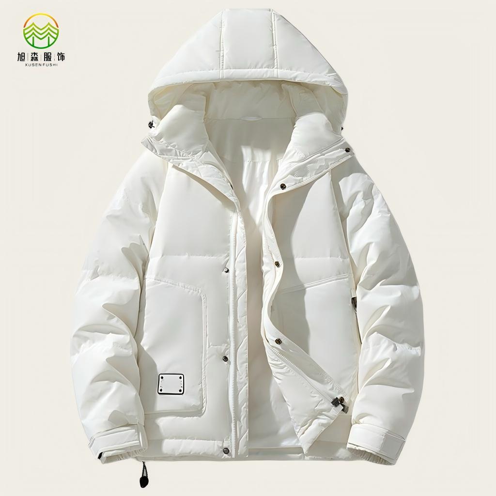 High Quality Customizable Canvas Hooded Windproof Down Filled Thick Heated Winter Puffer Jacket for Men Outdoor Sports