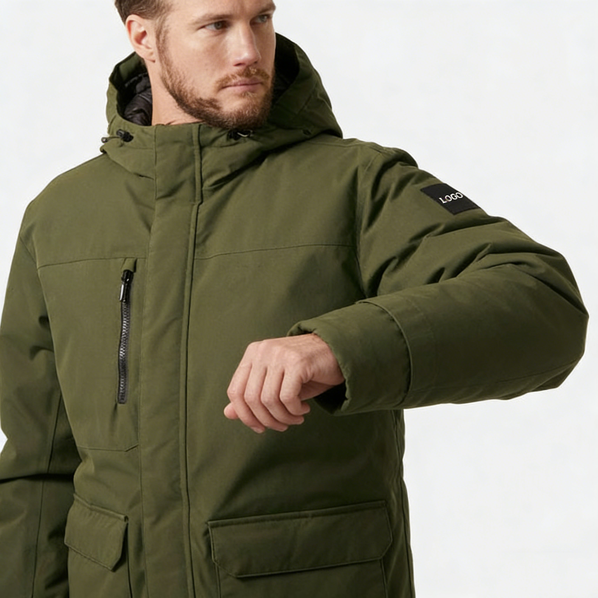 Custom Print Logo 3 In 1 Cotton Down Lined Parka Jacket Hooded High Quality Men Big Pocket Detachable Inner Core Windproof Coat