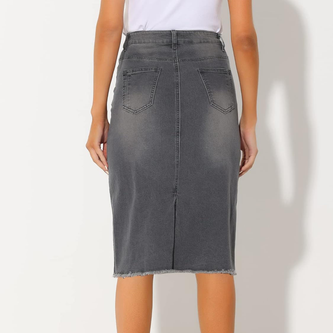 Women's High Waisted Denim Midi Skirt Button Front Thigh-High Slit Fit Vintage Straight Maxi Cotton Denim Skirts