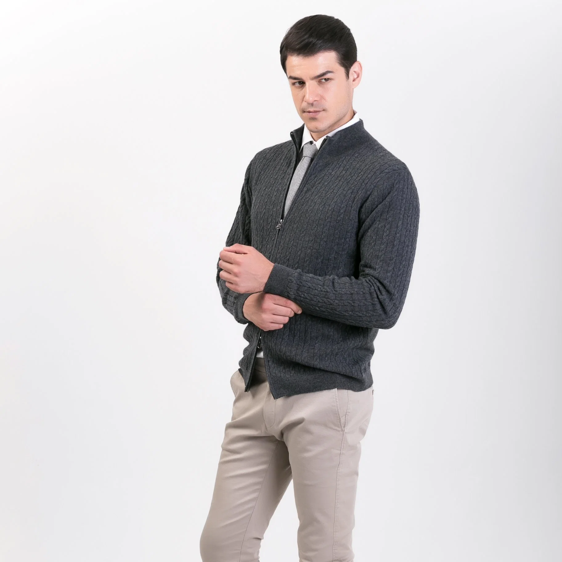 Men′ S Fashion Wool Cashmere Double Zip up Cardigan Sweater
