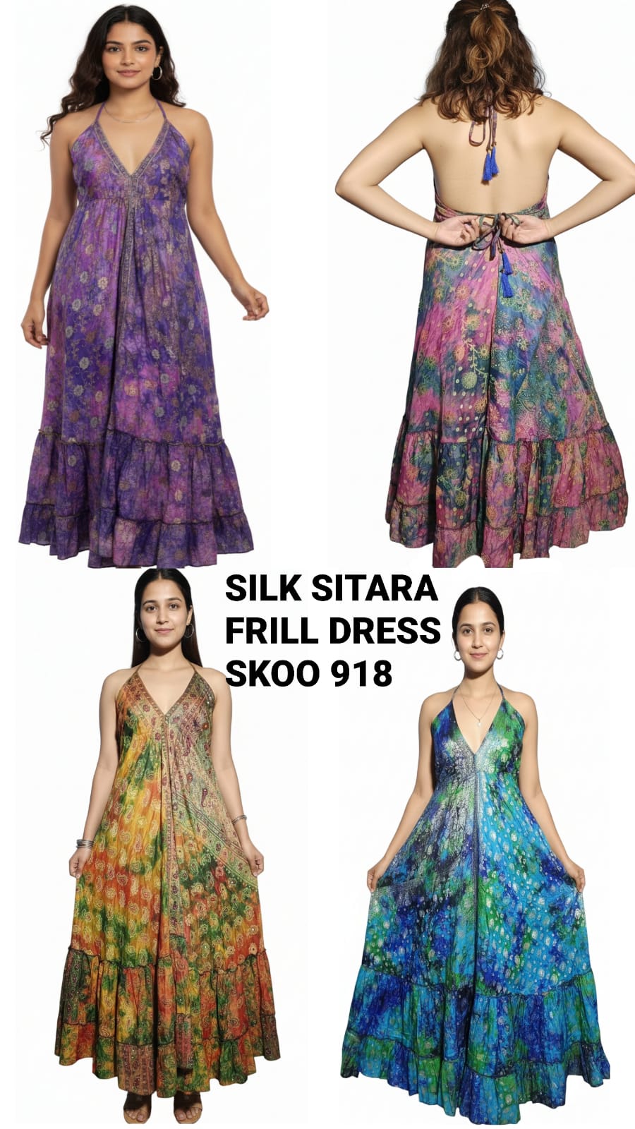 Elegant Vintage Boho Tie-Dye Frill Summer Crystal Maxi Dress Women Embroidered Formal Occasions Cocktail Floor-Length A-Line