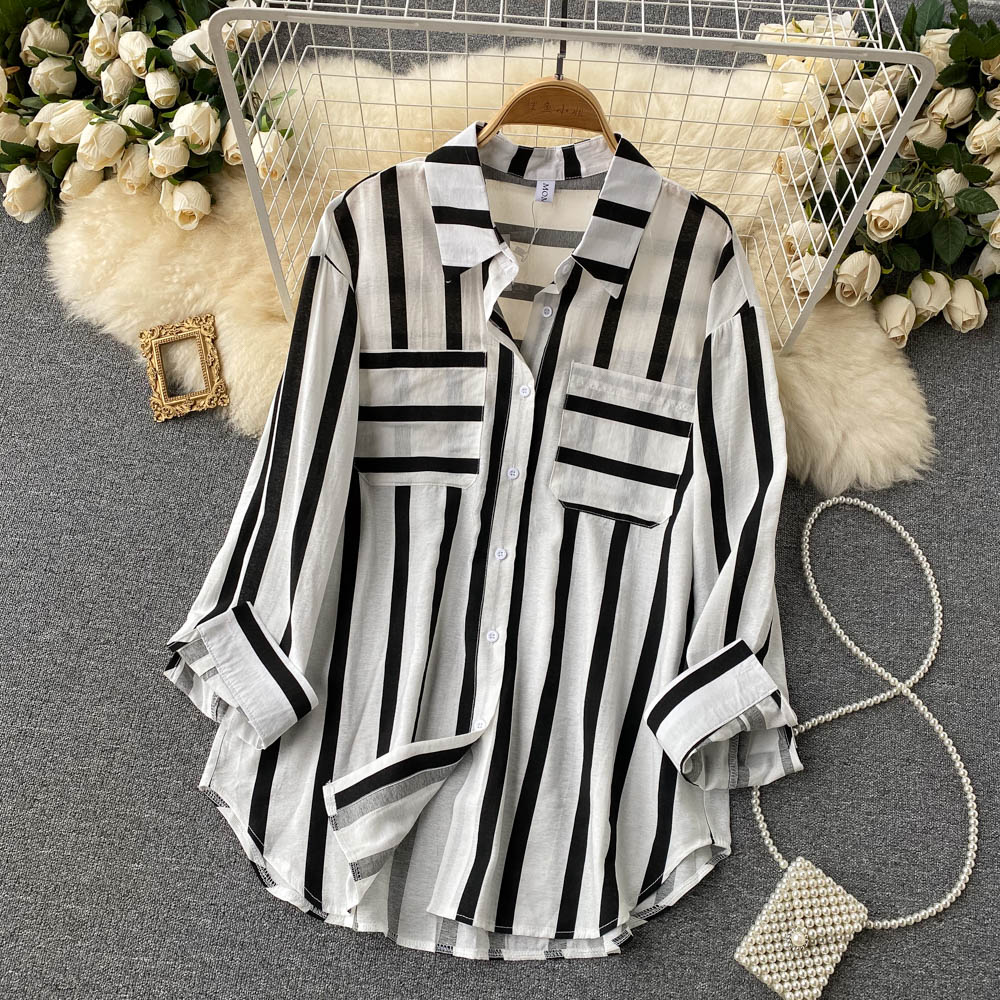 Korean Style Striped Blouse Layout View