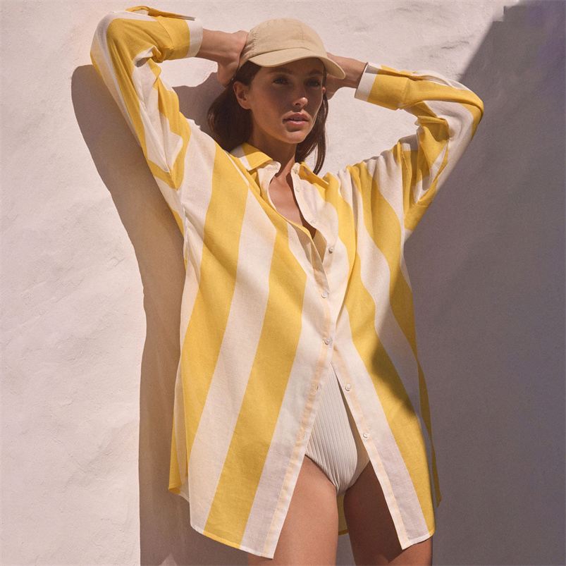 Plus Size Women's Casual Striped Long Sleeve Blouse and Shirts Button Decoration Loose Fit for Spring/Autumn