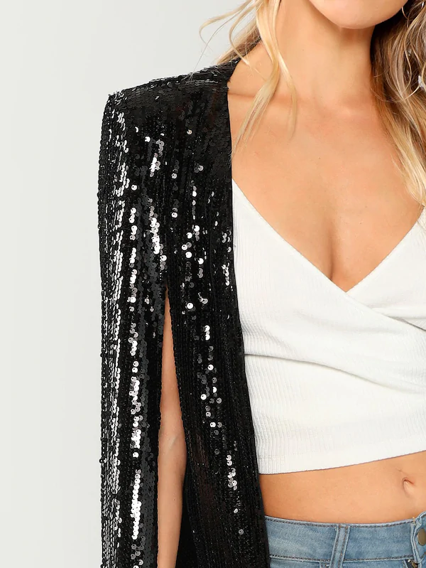 Oem High Quality Open Front Sequin Cape Women Formal Blazers Ladies Jacket Women