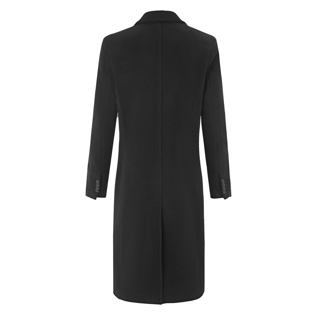 Men's Black Casual Double Breasted Long Overcoat High-End Luxury Woolen Viscose Trench Coat Anti-Wrinkle Breathable