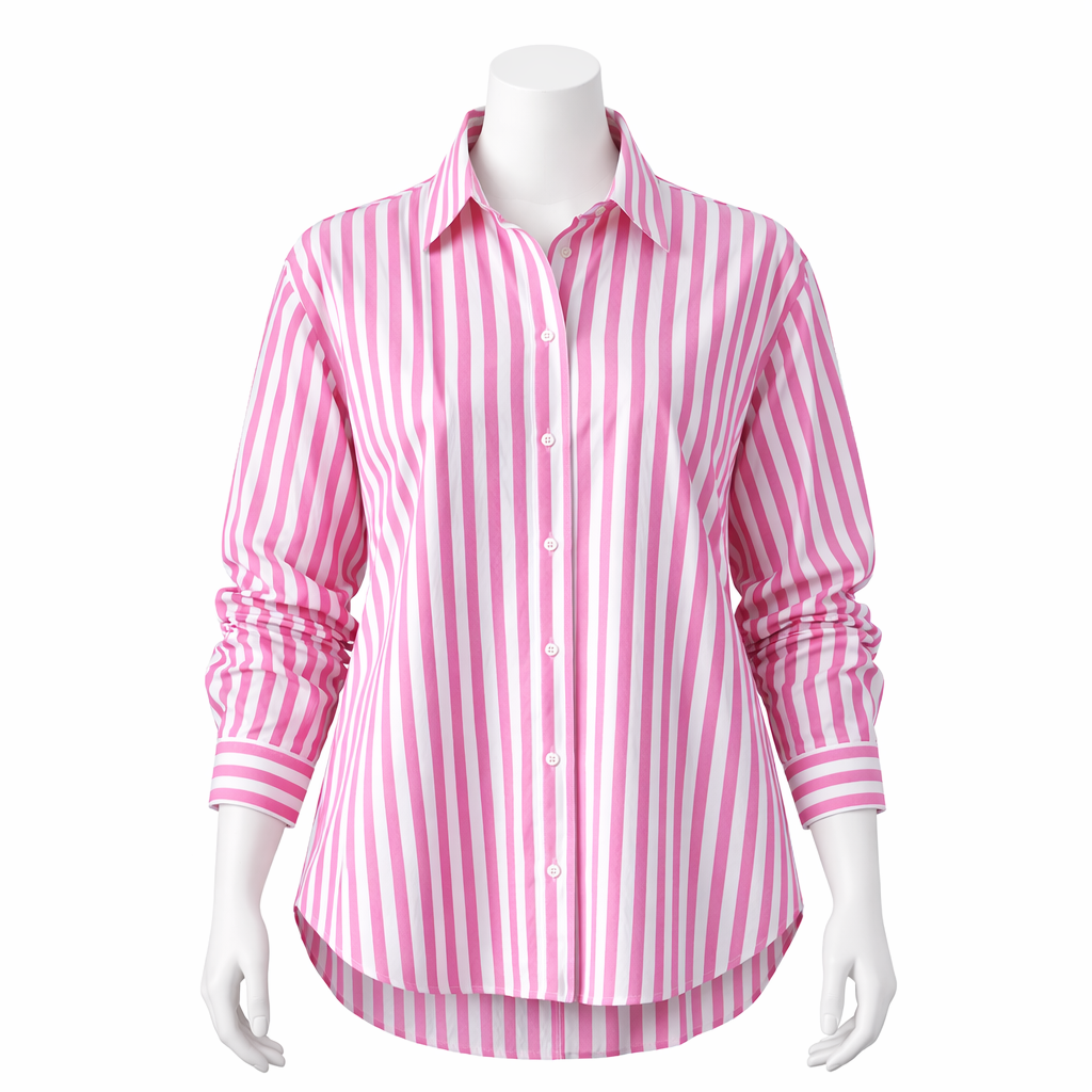 Women Modern Fashion Striped Cotton Satin Oversized Shirt Relaxed Fit Long Sleeve Button Down Blouse