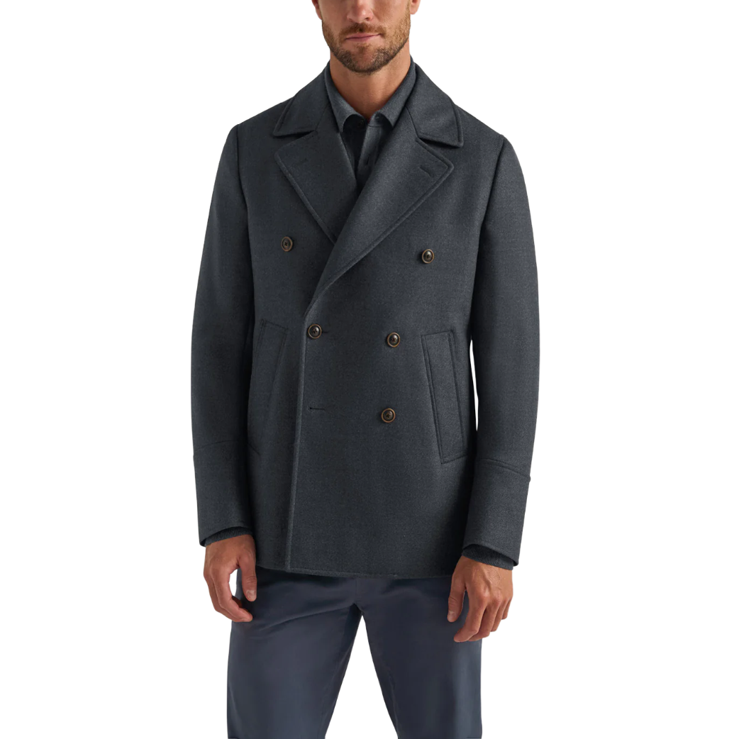 Elegant Men's Charcoal Grey Double-Breasted Woolen Overcoat Durable Winter Trench Coat Woolen Fabric Convenient Closure Type
