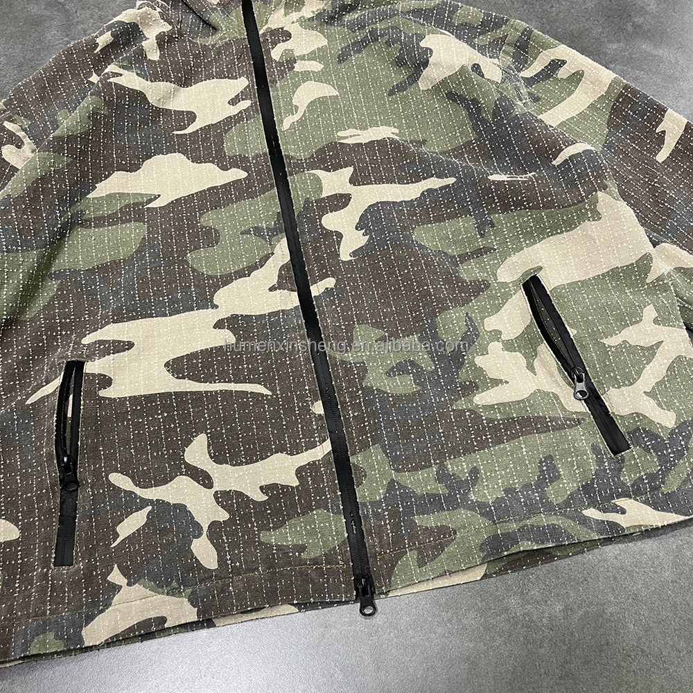 Custom Woven Checkered Plaid Grid Polyester Spandex Ripstop Waffle Camouflage Jacket and Cargo Pants Shorts Set Tracksuit Men