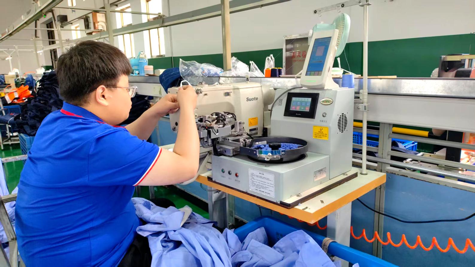 Button sewing and finishing process for garment completion