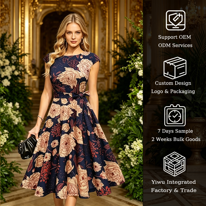 2026 New Sexy Women's Vintage Empire Waist Tea-Length Cocktail Wedding Dress Casual Evening Gown Baptism O-Neck Short Sleeves