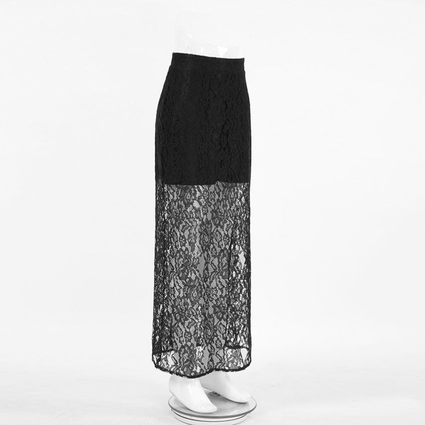Dropshipping Lace Fashion Sexy Mature Ladies Skirt See Through Midi Length Maxi Skirt 2024 Summer Clothes