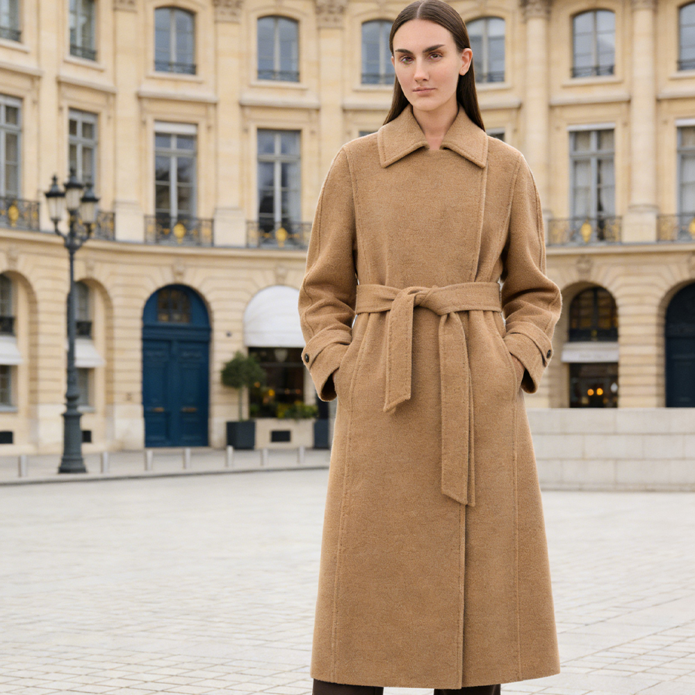 10% Alpaca 90% Australian Wool Long Trench Coat Women's Maxi Length Belted Overcoat Elegant Winter Outerwear OEM Bulk Orders
